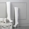 2025 Sexy Schwarze Plattform Overknee Lange Stiefel Damen Stiletto 12 cm High Heel Nachtclub Frauen Schuhe Stripper Plus Größe 44 45