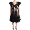 Dolce & Gabbana Damen Schwarzes Rosa Blumenspitze A-Linie Midi Durchsichtiges Kleid