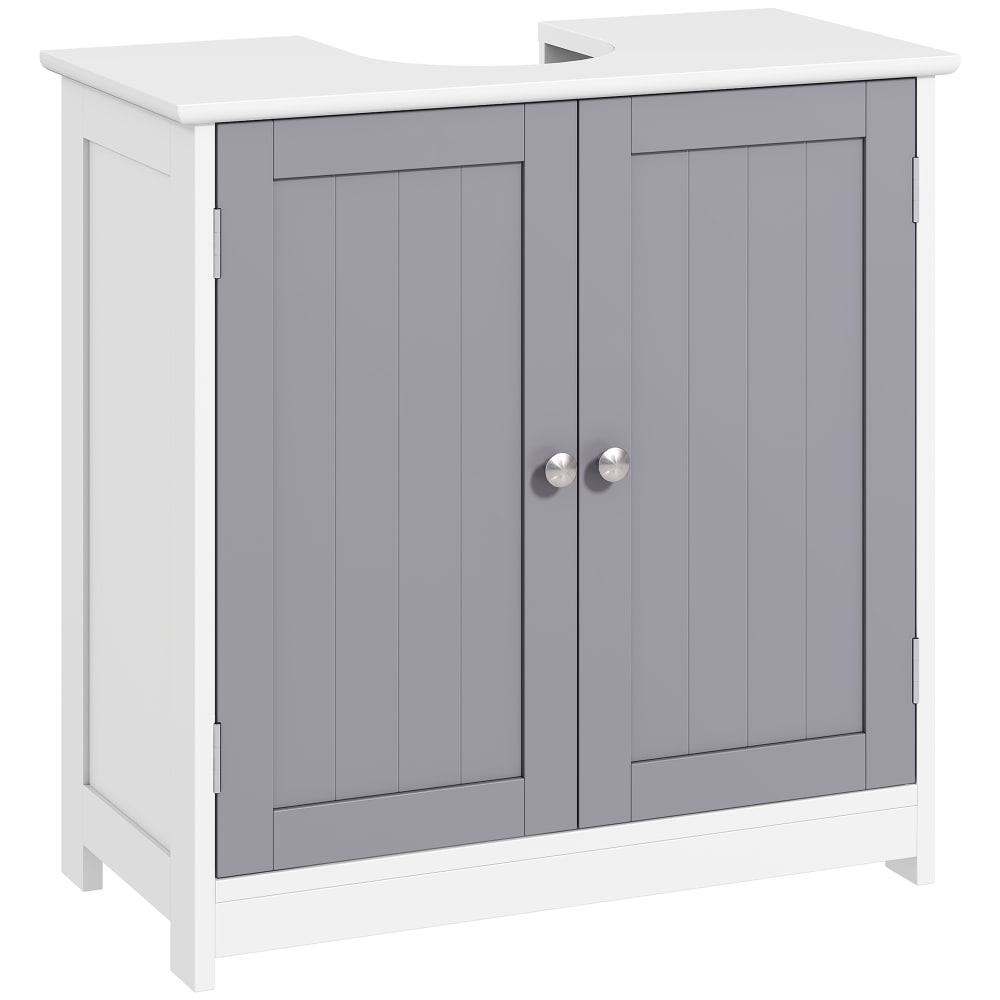 Meuble sous-vasque - placard 2 portes avec étagère - MDF gris blanc