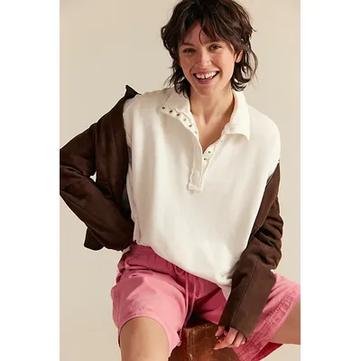 We The Free Camden Henley Sweatshirt at Free People in Optic White, Size: Small