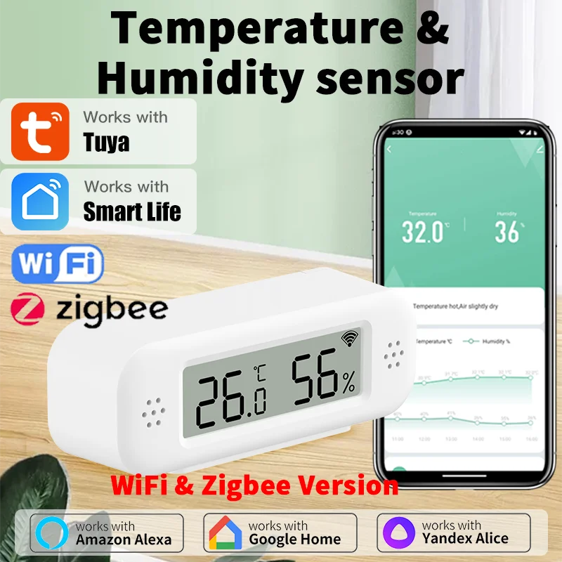 Tuya WiFi Mini Temperatur Feuchtigkeit Für Smart Home Thermometer Hygrometer APP Remote Alarm Arbeit mit Google Home Yandex Alexa Image