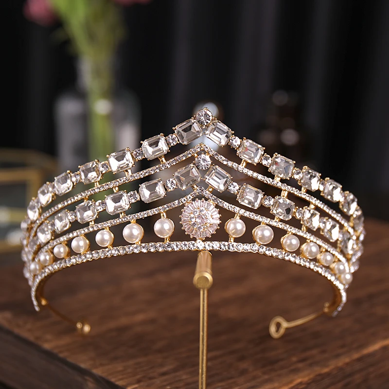 Vintage Glod Strass Braut Tiara Mode goldenen Diadem für Frauen Geschenke Hochzeits kleid Haarschmuck Prinzessin Krone Zubehör Image
