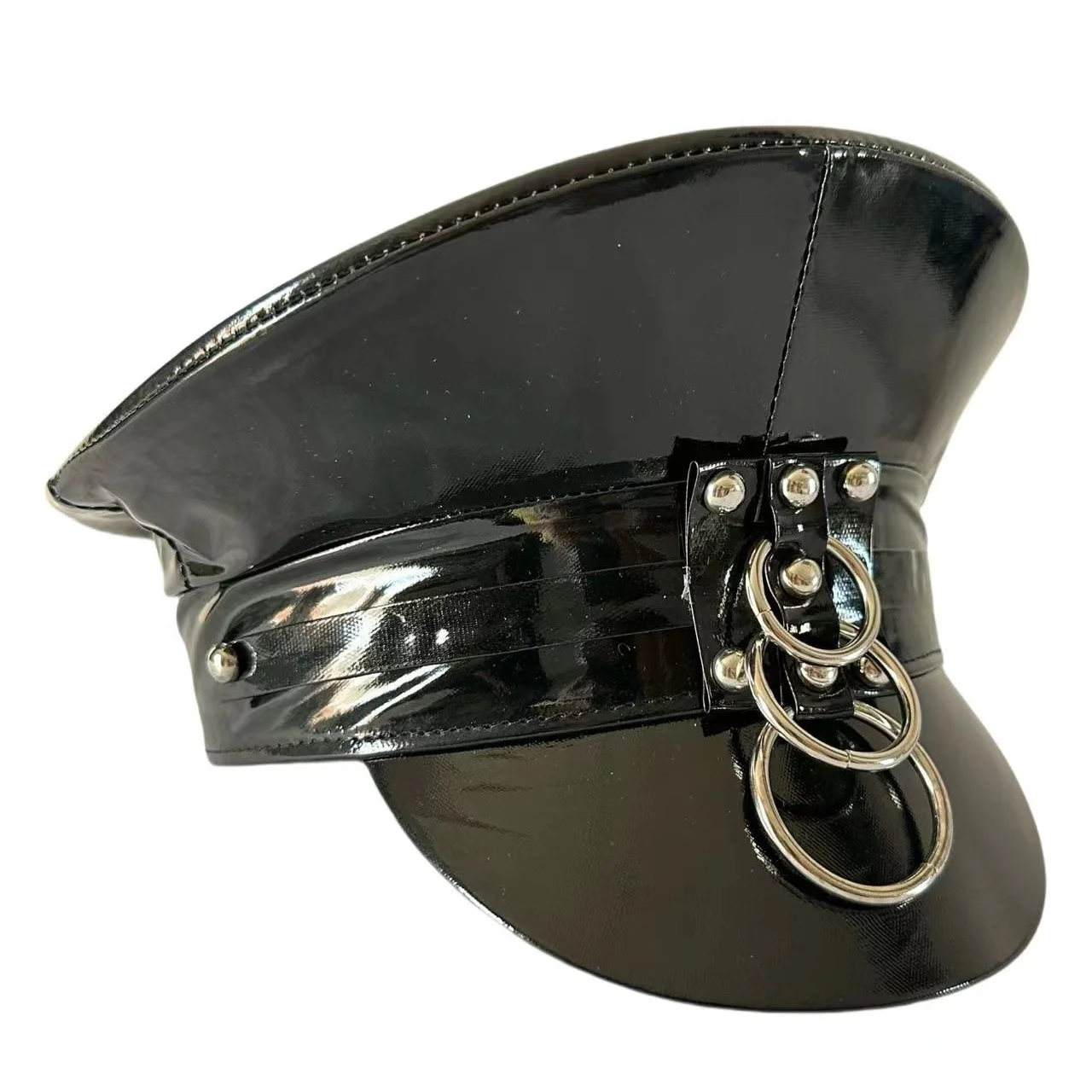 Unisex Kunstleder Army Cap, Silber Hoop, schwarze Kostüm Requisiten, Cosplay, Festival Kapitän Hut, Hip Hop, Steampunk, Weihnachten