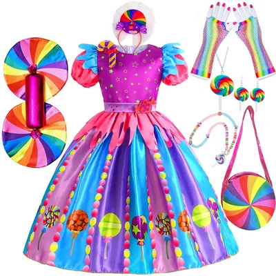 2025 Neues süßes Candy Lollipop Mädchenkleid Purim Karneval Party Mädchen Geburtstagskostüm Fancy Rainbow Kurzarm süßes Kleid Image