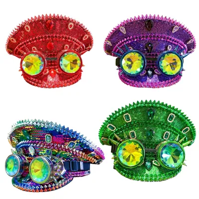 Brennender Mann Steampunk Kapitän Hut Abzeichen Brille funkeln Edelstein Strass Pailletten Kappe, Junggesellen abschied begünstigt Halloween Image