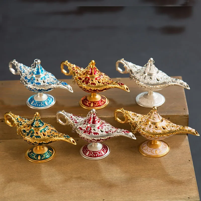12cm(4.7 ) klassische seltene hohle Legende Aladdin Magic Genie Lampen Weihrauch brenner Retro Wunsch Öllampe Wohnkultur Geschenk