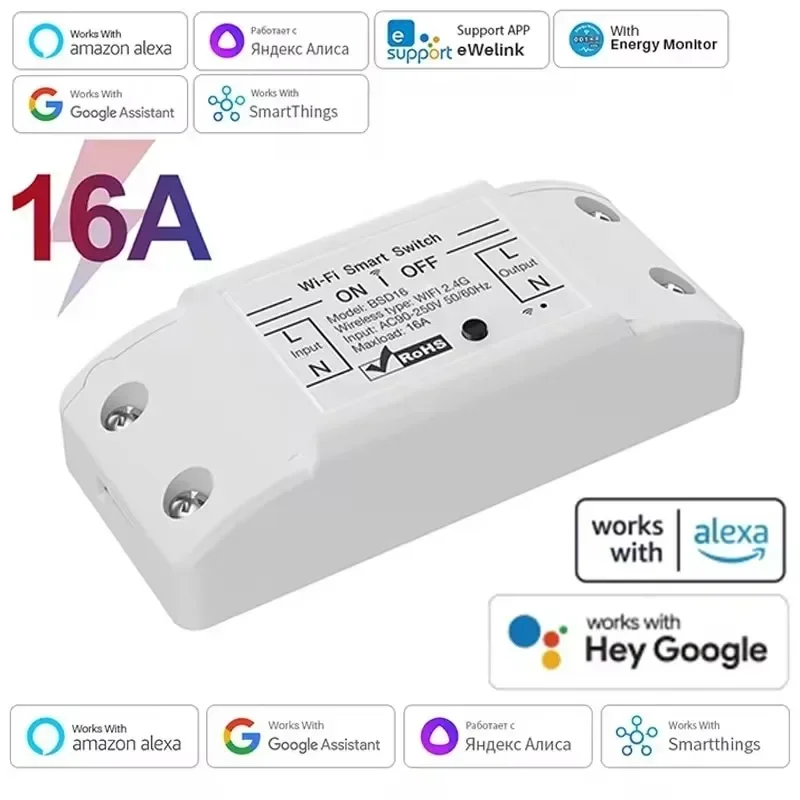 16a wifi smart switch smart home drahtloser steuerungs schalter relais schalter fernbedienung sprach steuerung unterstützung alexa google home ewelink Image