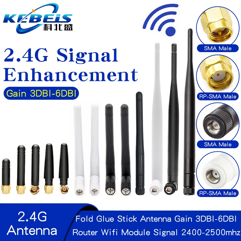 2 Stück 2,4G Antenne Faltbare Klebeantenne 3DBI WLAN-Router-Antenne WLAN-Modul Signalverstärkung 2400-2500MHz SMA Stecker 6DBI Image