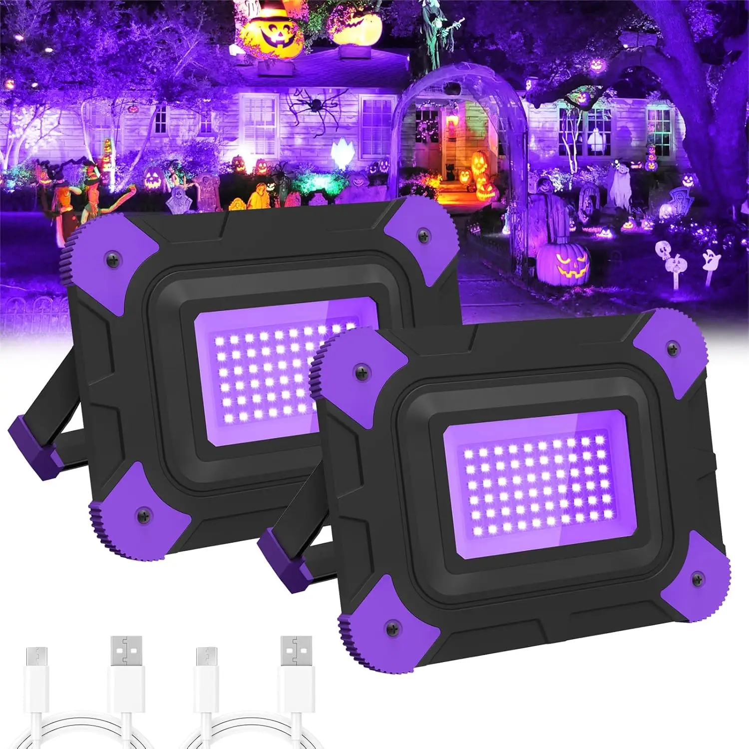 1/2PCS Led UV Flutlicht Wiederaufladbare Fluoreszierende Party Disco Bühne Licht Ultravilet Outdoor IP66 Flut Schwarzlicht für Weihnachten Image