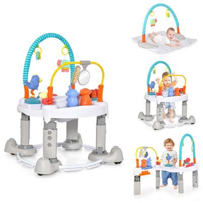 4 in 1 Baby Aktivitätszentrum, Jumperedoo mit drehbarem Sitz, Spielzeugstange, Spieluhr & Rädern,