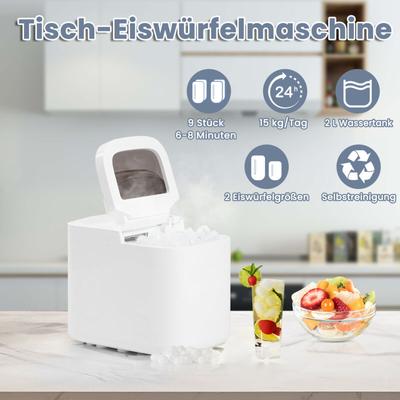 Eiswürfelmaschine, 9 Würfel/5-6 Min., Eiswürfelbereiter, 15 kg/24 Stunden, 2 Eiswürfelgrößen, 2L