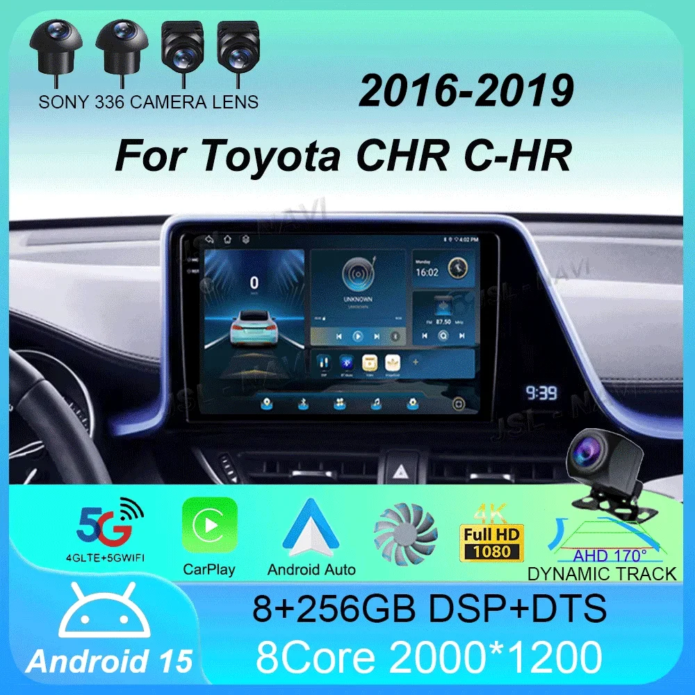 Autoradio Android 15 Carplay lecteur multimédia automatique pour Toyota CHR C-HR 2016 2017 2018 2019 Autoradio GPS stéréo 2din unité principale