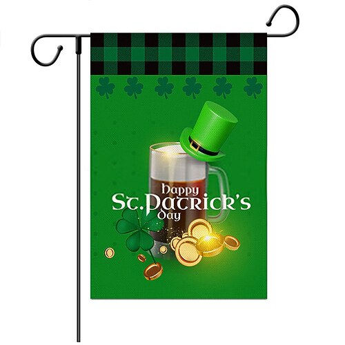 St. Patrick Day Gartenflagge, 30,5 x 45,7 cm, Outdoor-Dekorationen, Willkommens-Garten-Terrassen-Flagge, Glücksklee, Hofzwerge, Regenbogenflagge, doppelseitige Feiertags-Außenflaggen, 1 Stück