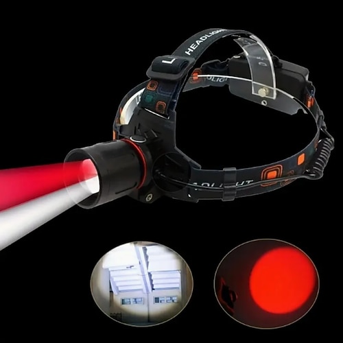 2-in-1, über USB wiederaufladbar, rot Taktische Stirnlampe mit weißem Licht für die Jagd Campingplatz Image