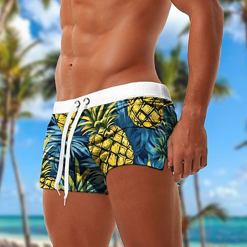 Herren Ananas Tropische Pflanzen Badehosen Badeshorts Boardshorts Mittlere Taille Mode Designer Strand Surfen Ferien Kordelzug Elastischer Bund 3D-Druck Designer Bekleidung Image