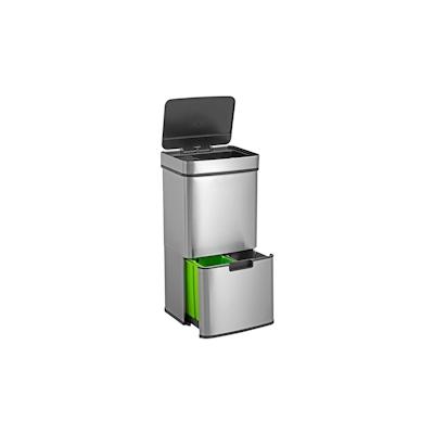 Wellhome WELL HOME - Recycling-Abfalleimer 67L (42L+25L), 2 Fächer, automatisches Öffnen, Edelstahl Image
