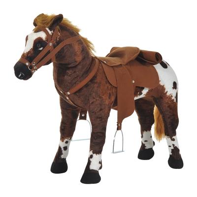 Realistic Ride-On Horse for Kids with Neighing Sound Effects, Soft Plush Body, and Steel Frame