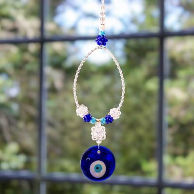 'Classic Nazar-Themed Blue Crystal and Glass Bead Suncatcher'