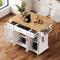 Kitchen Island with Drop Leaf and Towel Rack, mbossed Texture Rolling Kitchen Cart on 4 Wheels with 4 Doors and 3 Drawers