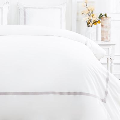 Embroidered Percale Crisp Cotton Hotel Piping Grey Duvet Set