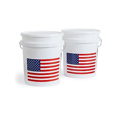 United Solutions USA Flag Heavy Duty Plastic Bucket, White, 5-gal, 2 count