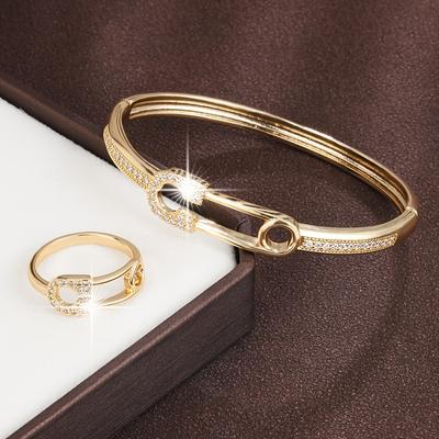 TEMU Fashion Pin Design Temperament Ladies Copper Bracelet And Ring Set Image