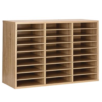 AdirOffice Wooden 27 Compartment Literature Organizer, 27 Sections, Letter Size, 31.49 x 11.81 x 21.65, Medium Oak (ALHIOF20101MEO)