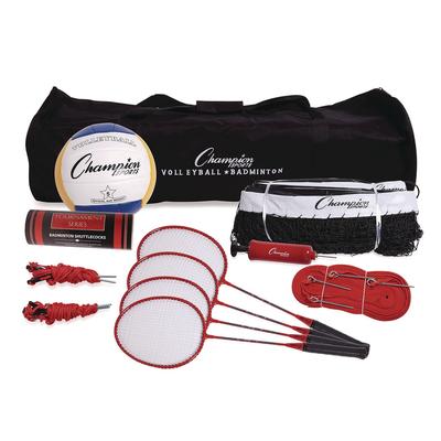 Champion Sports Deluxe Volleyball/Badminton Tournament Set, (4) Rackets/(2) Shuttlecocks/(2) Birdies/Net/Pump/Volleyball (CSICG202)