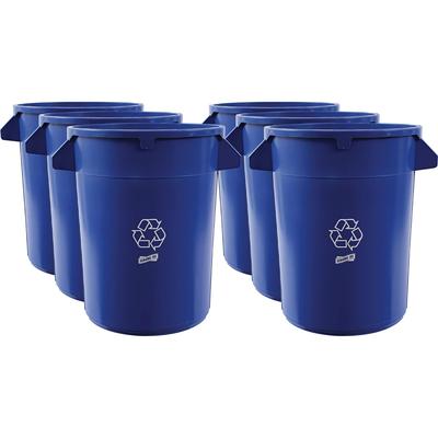 Genuine Joe 60464CT 32-gallon Heavy-duty Trash Container, 32 gal Capacity, Plastic, Blue, 6/Carton - Case of 6