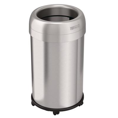 HLS Commercial Open Top Trash Can with Wheels, Round, 13 gal, Plastic/Stainless Steel, Silver (HLMHLS13STRM)