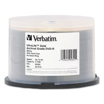 Verbatim UltraLife Gold Archival Grade w/Branded Surface DVD-R, 4.7GB/16X, 50/PK Spindle (VER95355)