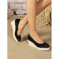chaussures compensées espadrilles en velours rose pour femmes, chaussures plates décontractées à enfiler pour l'été et le quotidien