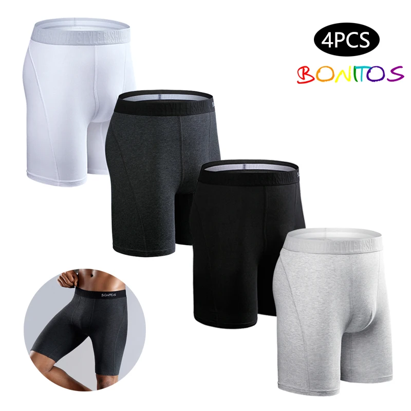 4 stücke Lange Herren Unterhose Boxer Baumwolle Schlüpfer der Männer Sexy Unterwäsche Für Mann Sportliche Boxer Shorts Mode Homme Stamm geschenk Image