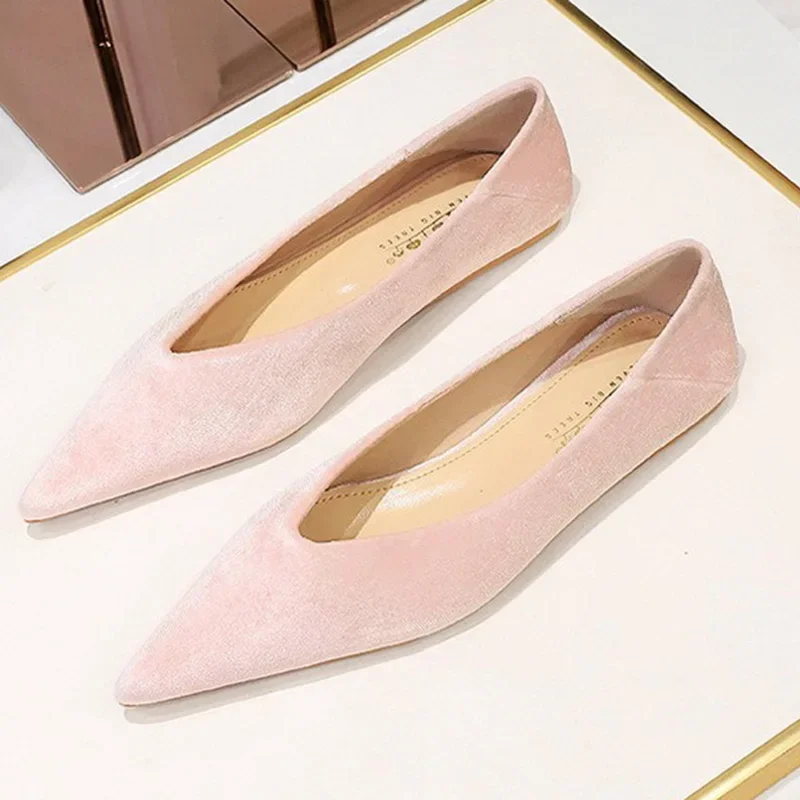 2024 frauen 1 cm Low Heels Klassische Prom Rosa Wohnungen Weibliche Weiche Samt Spitz Low Heels Dame Concise Barfuß schuhe Plus Größe