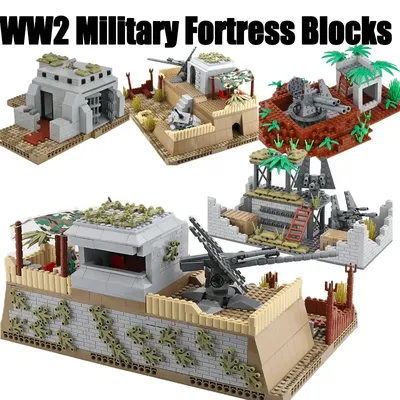 WW2 Militärische Deutsche Festung Szene Bausteine Nordafrikanischer Graben Ruinen Positionen Bunker Krieg Basis Waffe Ziegel Spielzeug Jungen Image