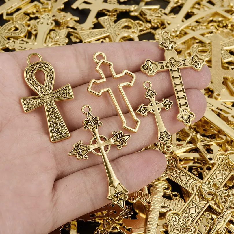 Zufällige Mischung 50 teile/los Metall Jesus Kreuz Anhänger Ankh Religiöse Charme Schmuck Machen Liefert Handgemachte Ohrringe Armband Anhänger Image