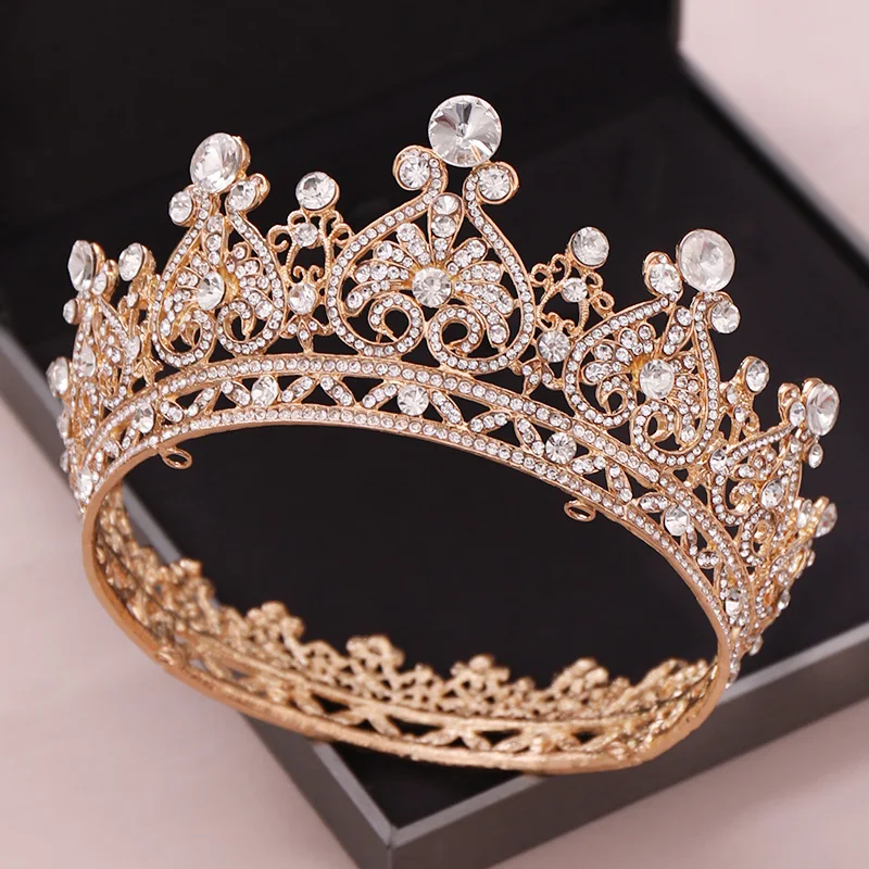 Vintage Silber Farbe Tiaras Kristall Runde Große Krone Braut Krone Tiara Hochzeit Königin Krone Haar Schmuck Braut Haar Zubehör
