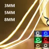 3 mm, 5 mm, 8 mm, PCB-COB-LED-Streifen, 5 V, 12 V, 24 V, 320 LEDs/m, hohe Helligkeit, flexibles Klebeband, warm, natürlich, weiß, rot, grün, blau, 0,5 m, 5 m