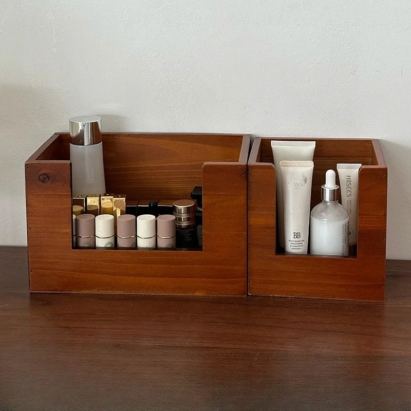 Vintage Holz Hautpflege Maske Lippenstift Aufbewahrungsregal Kommode Verschiedenes Desktop Kosmetik Aufbewahrungsbox