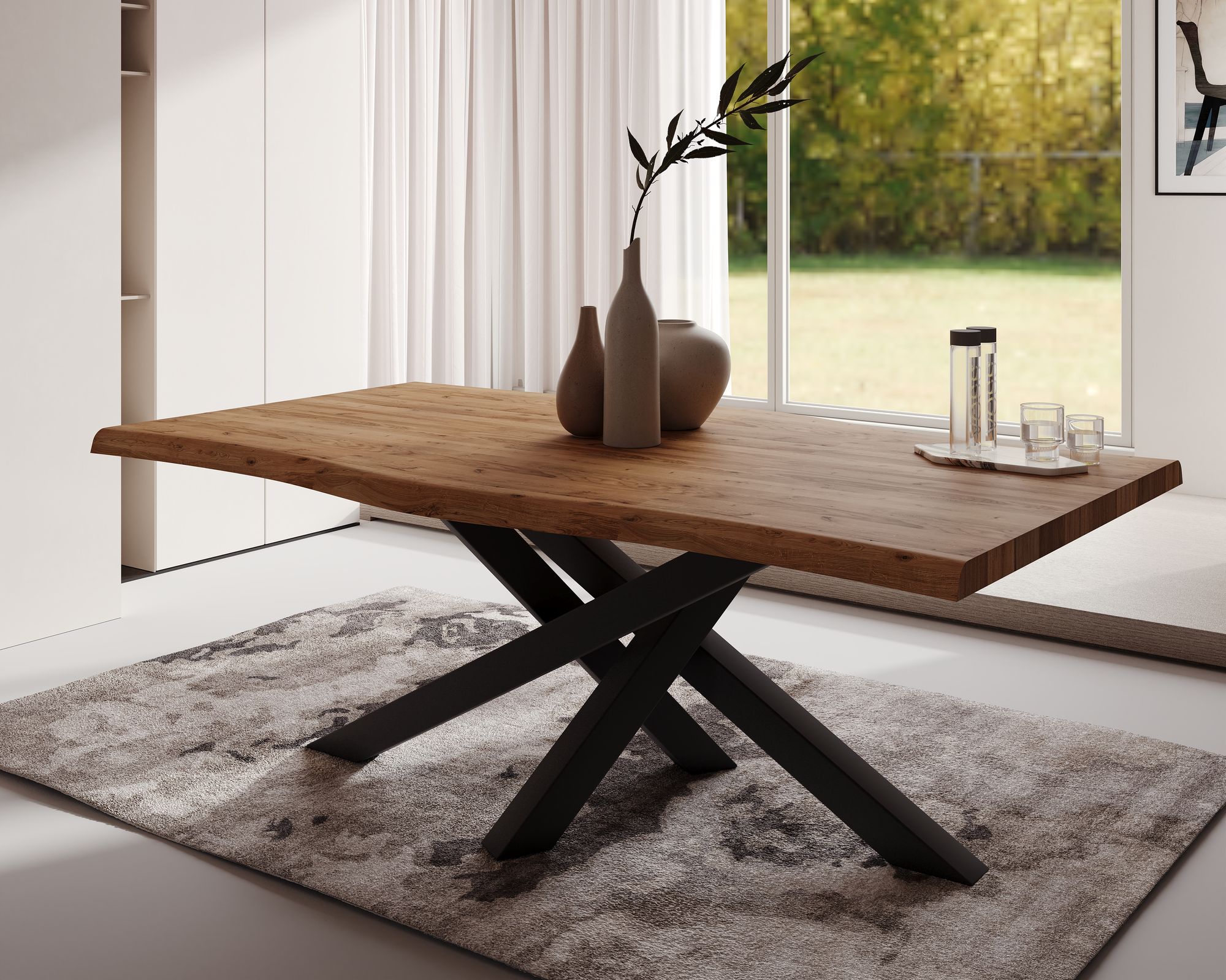 BlackWood »Table4YOU Atlanta« Wildeiche Massivholztisch Baumkante / Wildeiche rustik / 4 cm / 180x100 cm