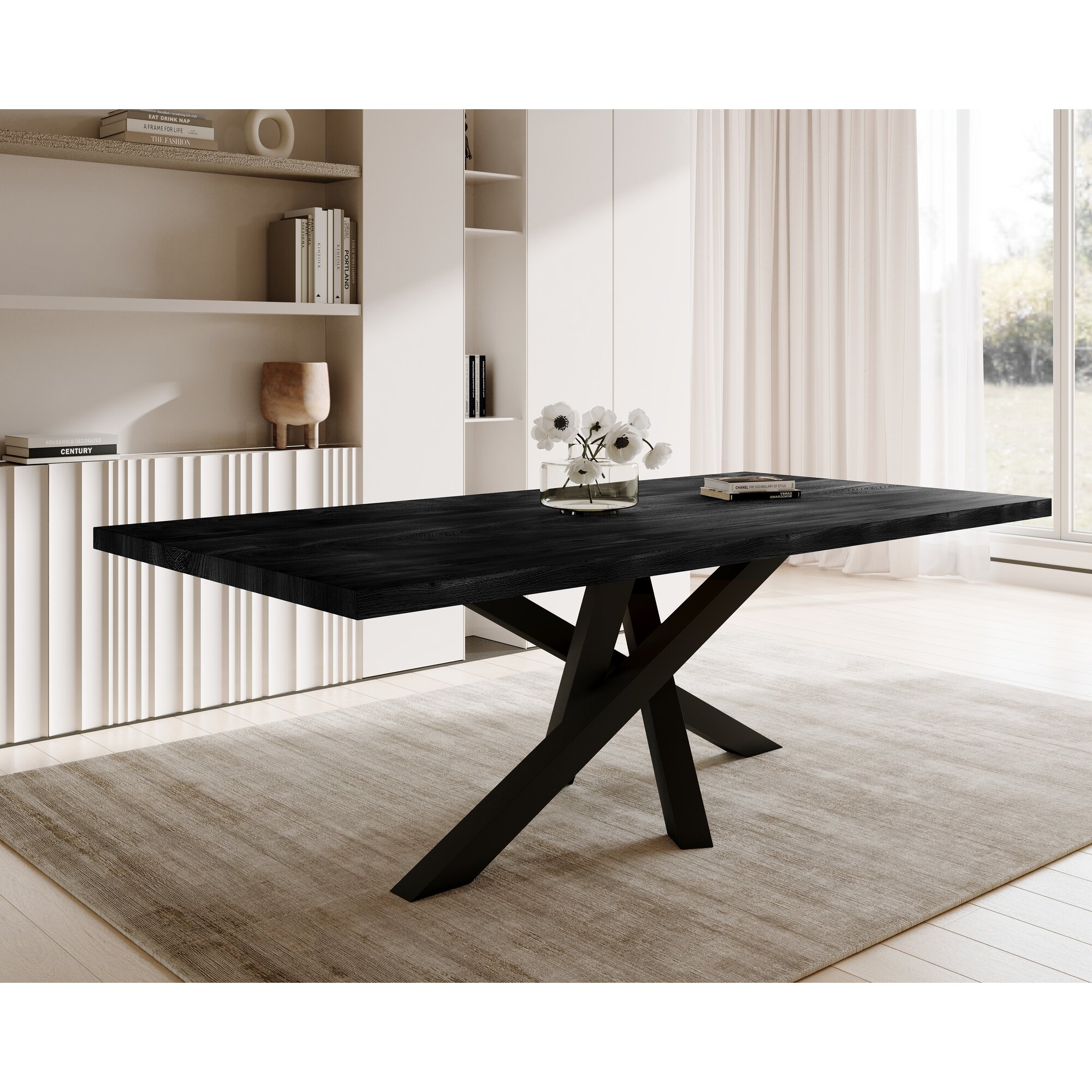 BlackWood »Table4YOU Atlanta Black Edition« Wildeiche Massivholztisch Baumkante / Wildeiche schwarz / 6 cm / 220x100 cm