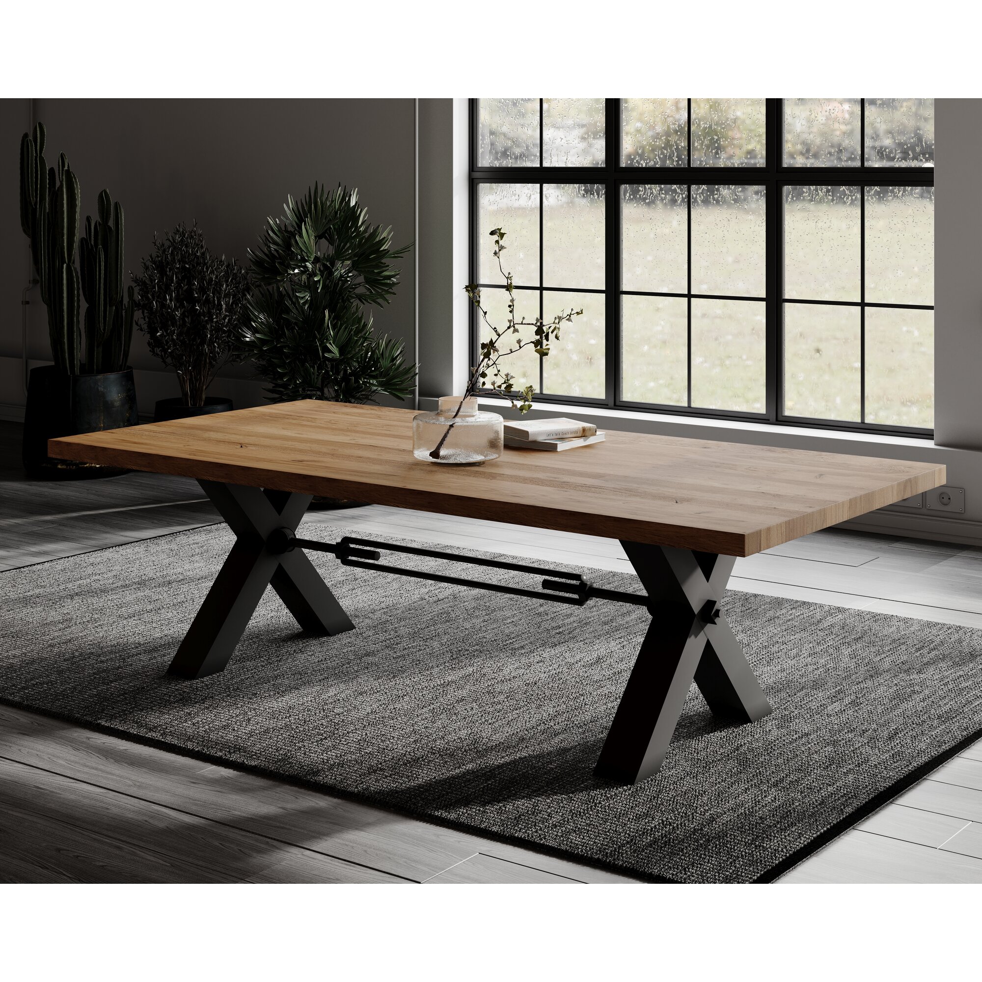 BlackWood »Table4YOU Dallas« Wildeiche Massivholztisch gedrehte Kante / Wildeiche rustik / 4 cm / 200x100 cm