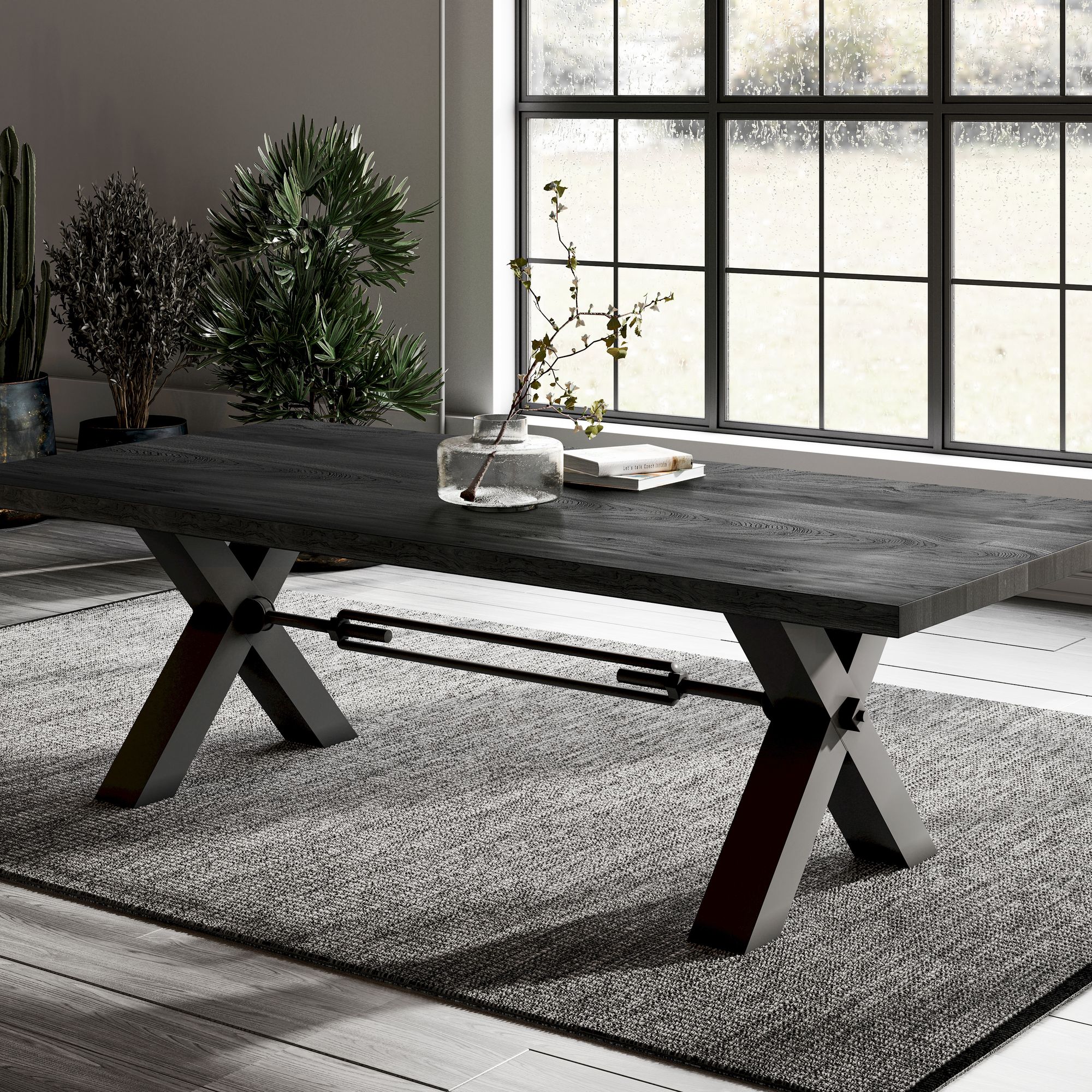 BlackWood »Table4YOU Dallas Black Edition« Wildeiche Massivholztisch gerade Kante / Wildeiche schwarz / 4 cm / 240x100 cm