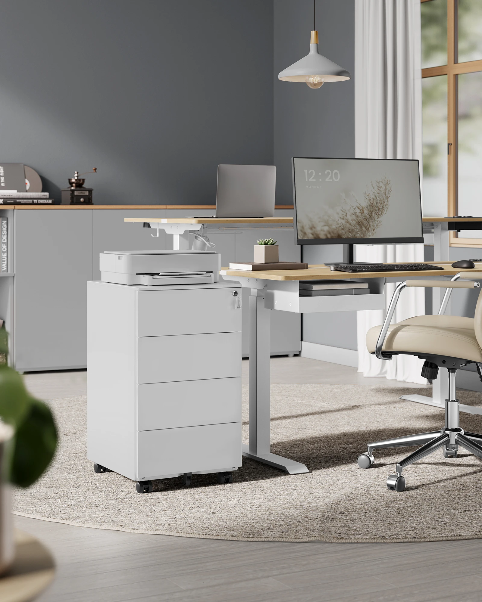 SONGMICS Rollcontainer, Metallschrank, mobiler Aktenschrank, Druckertisch, abschließbar