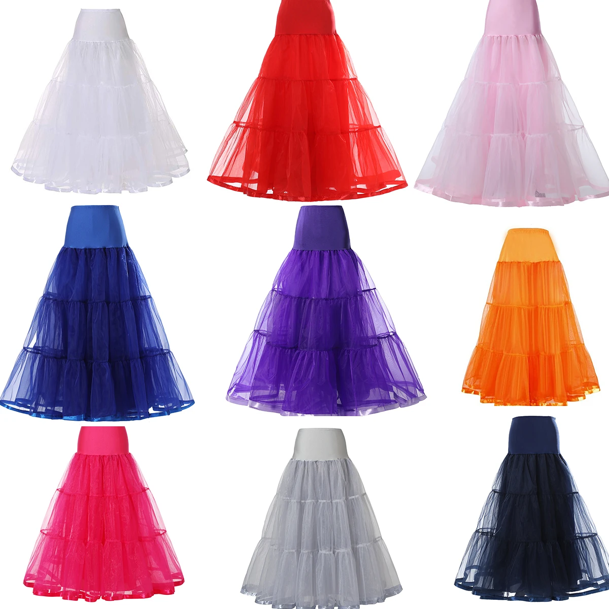 98 cm langer Petticoat mit Rüschen, Krinoline, Vintage-Stil, Hochzeit, Brautmode für Kleider, Unterrock, Rockabilly-Tutu, 50er-Jahre-Swing mit Bandbesatz