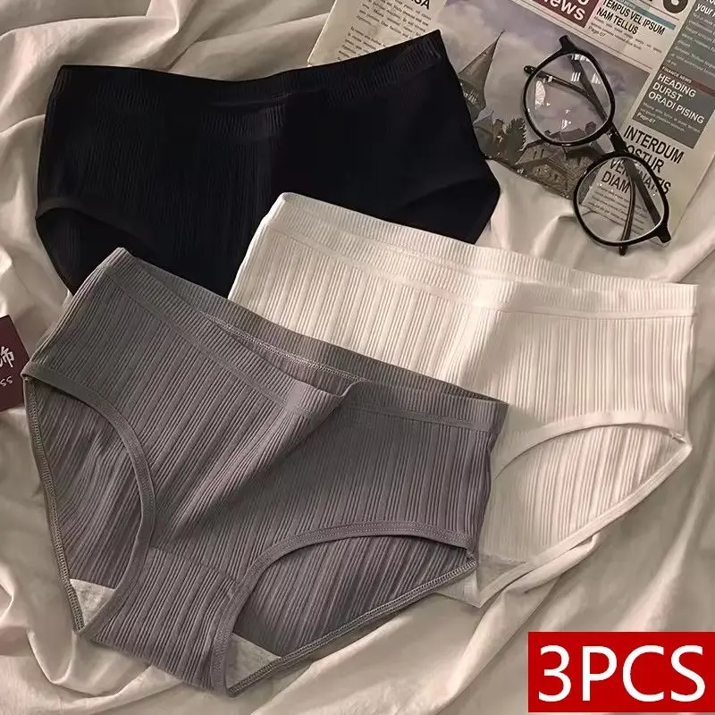 3 Teile/satz Sport Stil Baumwolle frauen Höschen Mädchen Unterwäsche Atmungsaktive Mittlere Taille Shorts Sexy Dessous Plus Größe Solide Briefs Image