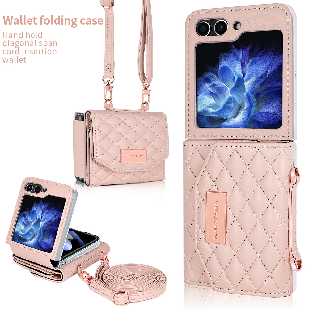 VIETAO Luxus rosa Crossbody Strap Handyhülle für Samsung Galaxy Z Flip 7, Brieftasche Back Case Z Flip 6/5/4 Handyhülle Z4 Z3 Image