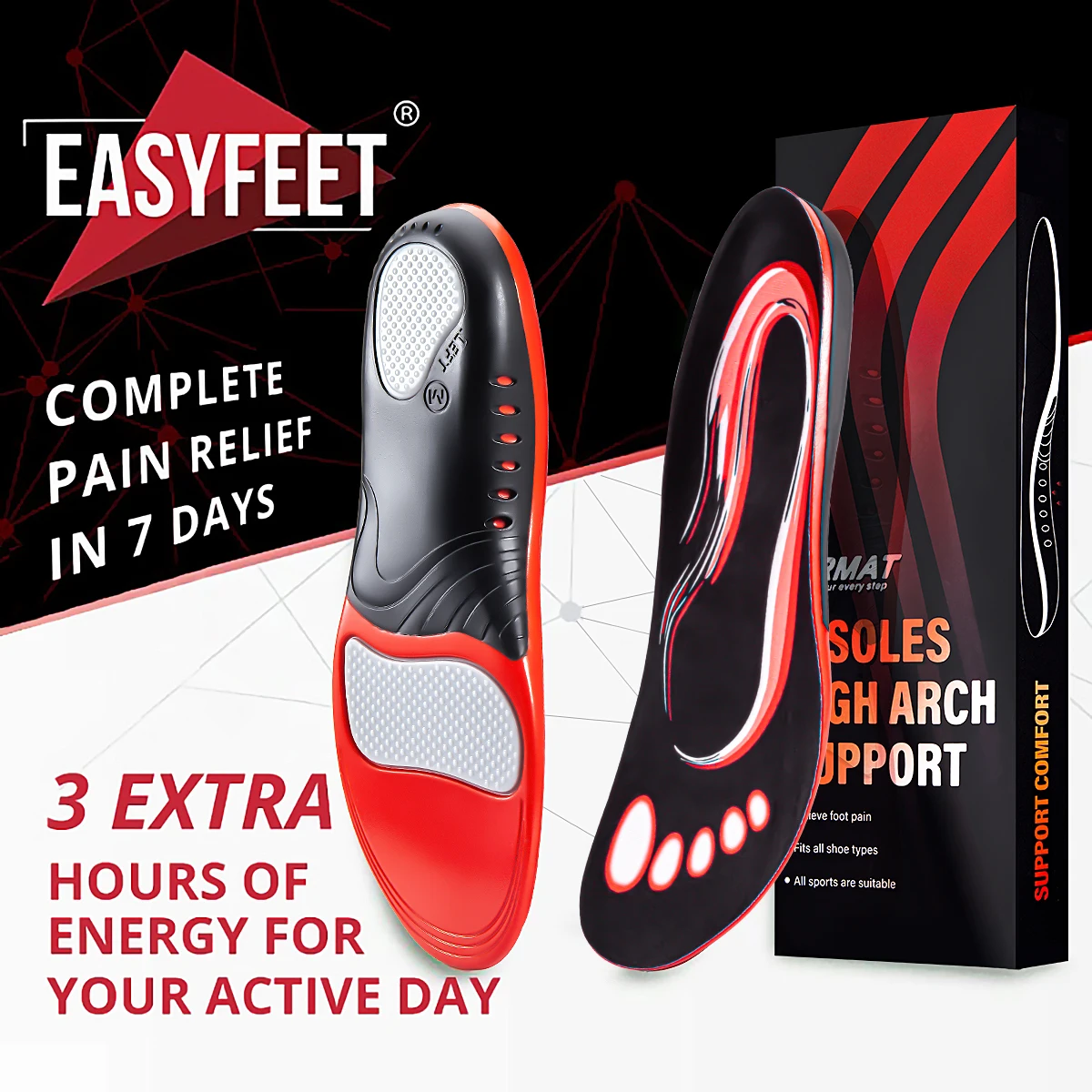 220+ Pfund robuste Einlegesohlen mit hoher Fußgewölbeunterstützung für Männer und Frauen, stoßdämpfende Schuheinlagen für Plattfüße, die den ganzen Tag stehen Image