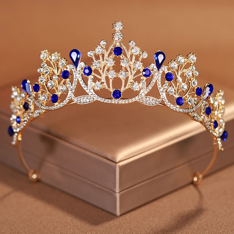 Braut Kristall Tiara Krone Kopf bedeckung blau-Farbe Barock Stil klassische Damen Braut Hochzeit Tiara Party Krone Haarschmuck Image
