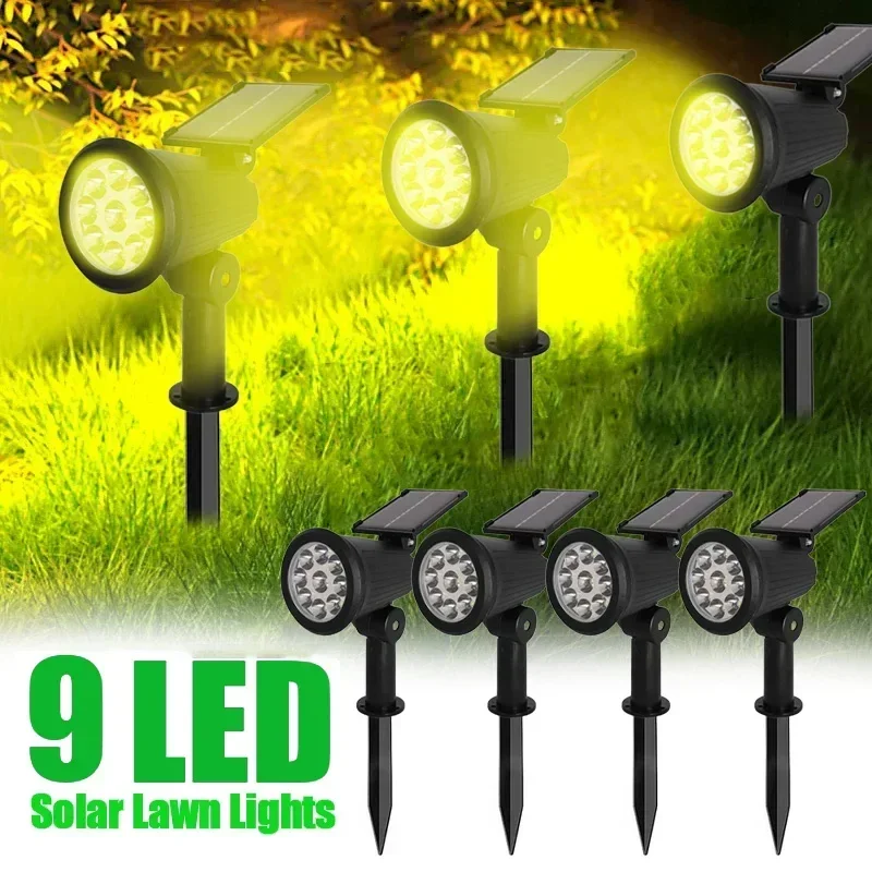 9-LED-Solarstrahler, IP65 wasserdicht für den Außenbereich, Strahler, Helligkeit einstellbar für Garten, Hinterhof, Auffahrt, Terrasse, Gesetzdekoration Image